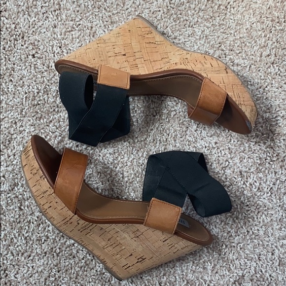 Steve Madden black brown cork Roperr wedges 8.5 - Picture 2 of 6